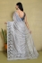 Grey organza satin silk embroidered saree with blouse N8150