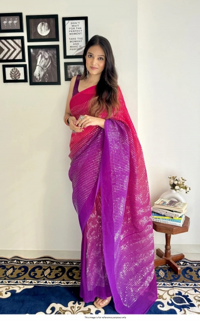 Bollywood Model crush georgette sequins saree in Pink and puple