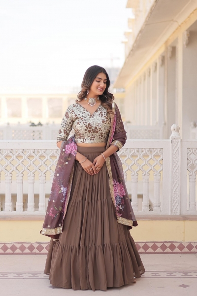 Beige faux georgette a line lehenga choli LW7103