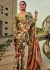 Digital Print satin saree in Mehandi color 1401