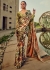 Digital Print satin saree in Mehandi color 1401