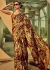 Digital Tiger stripes Print satin saree in Golden brown color 1408