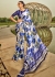 Digital Print satin saree in white and blue color 1410