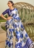 Digital Print satin saree in white and blue color 1410
