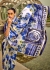 Digital Print satin saree in white and blue color 1410