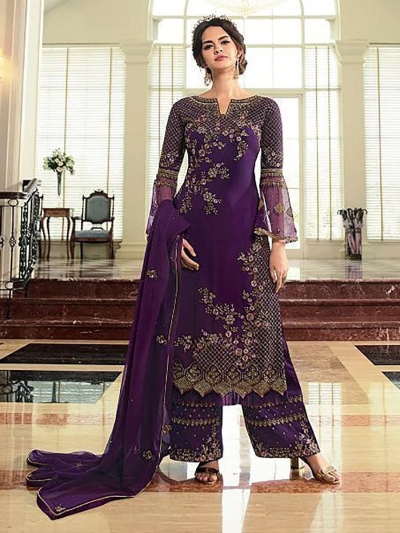 Violet georgette palazzo suit 22831