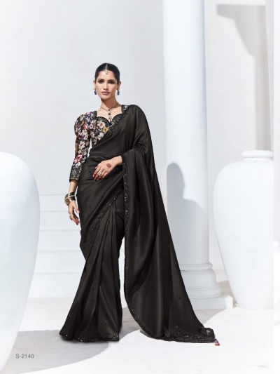Organza Tissue Silk Saree with blouse in Black color 2140