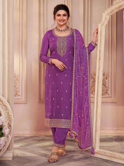 Prachi Deasi silk pakistani suit in Purple colour 68732