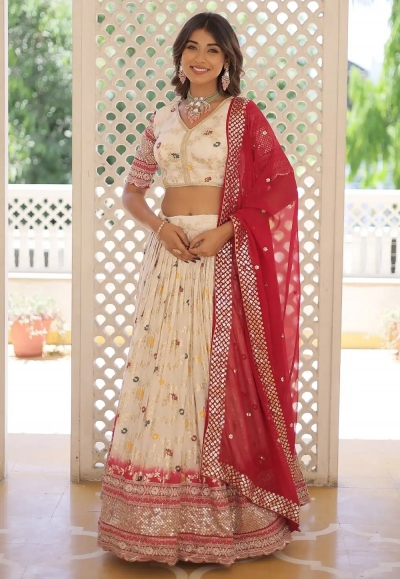 Cream viscose jacquard circular lehenga choli PRT23383