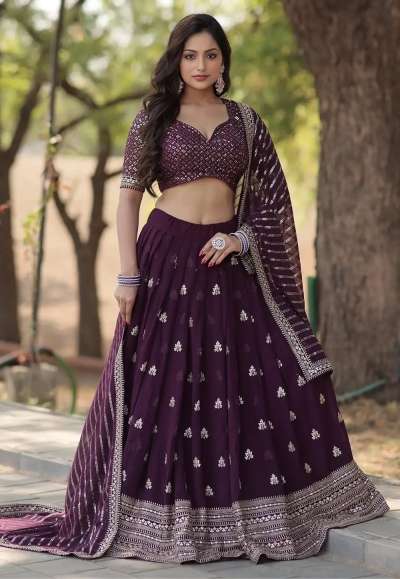 Wine faux georgette circular lehenga choli PRT23326