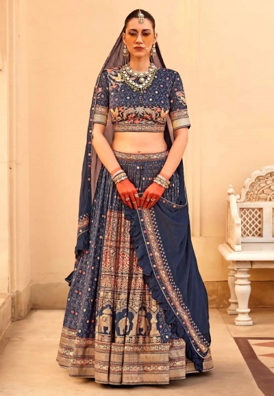 Navy blue silk lehenga choli 22