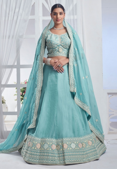 Sky blue organza circular lehenga choli 11018