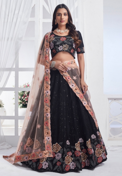 Black net circular lehenga choli 11014