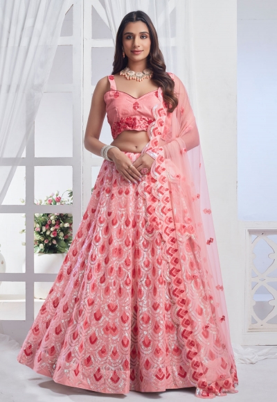 Peach net lehenga choli 11019