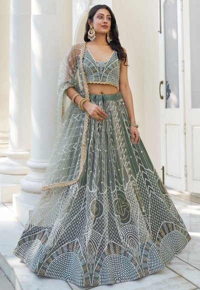 Camo green net circular lehenga choli 2136