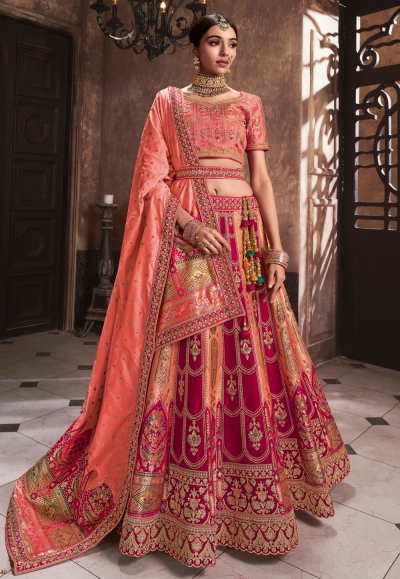 Peach banarasi silk circular lehenga choli 10294
