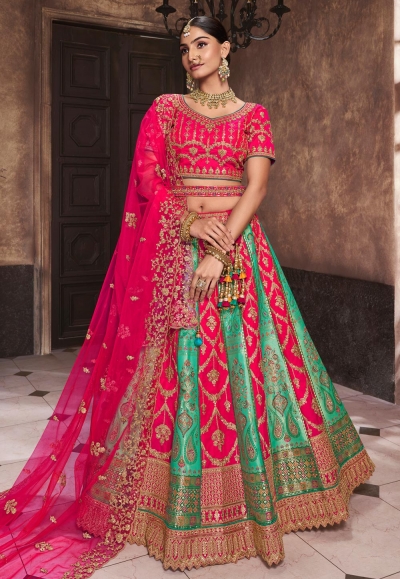 Sea green banarasi silk lehenga choli for wedding 10290