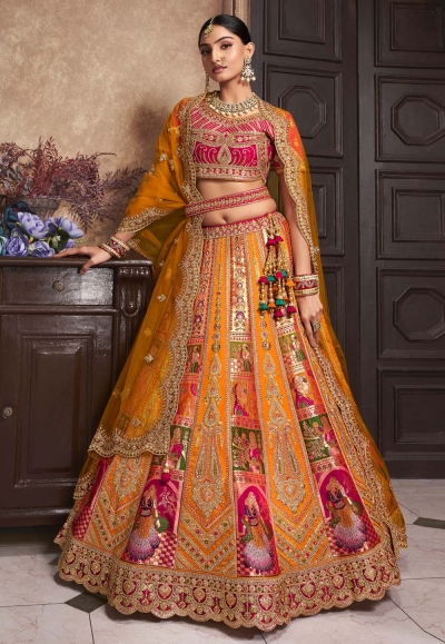 Orange banarasi silk lehenga choli 10291