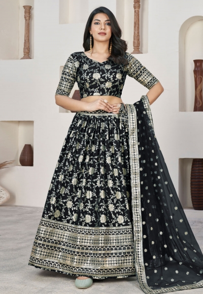 Black jacquard circular lehenga choli 1015