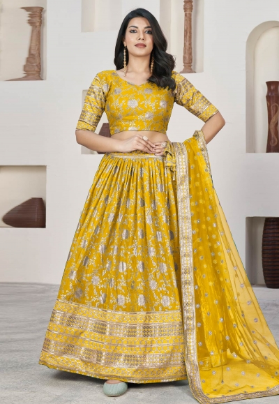 Mustard jacquard lehenga choli 1018