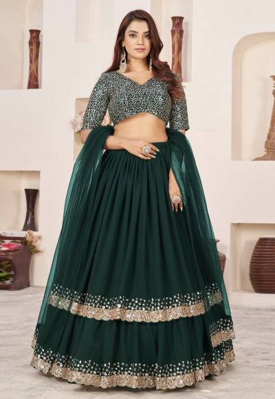 Green georgette layered lehenga choli ACY5518