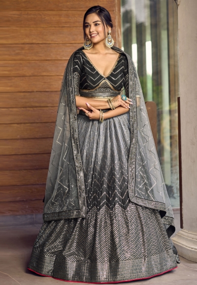 Black chinon circular lehenga choli ACY5523