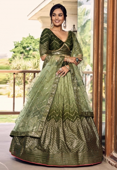 Mehndi chinon circular lehenga choli ACY5525