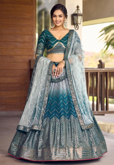 Teal chinon lehenga choli ACY5524
