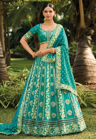 Teal banarasi silk lehenga choli 6802