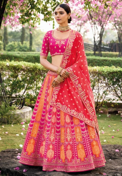 Orange banarasi silk circular lehenga choli 6803
