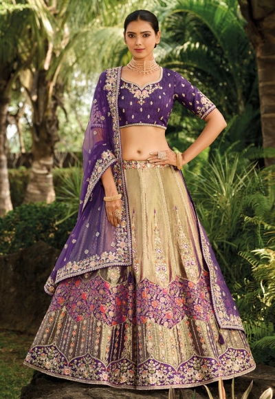 Beige banarasi silk lehenga choli for wedding 6804
