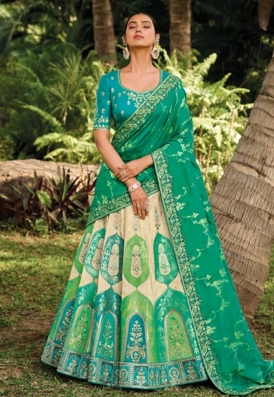 Green banarasi silk lehenga choli 6806