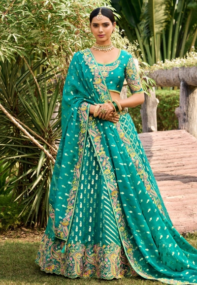 Teal crepe georgette circular lehenga choli 6807