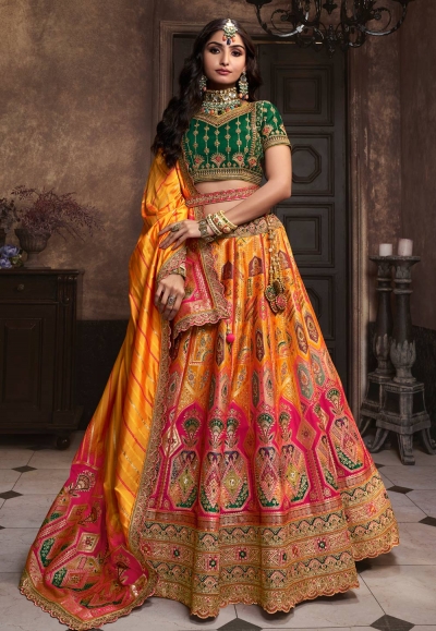 Orange banarasi silk lehenga choli 10281