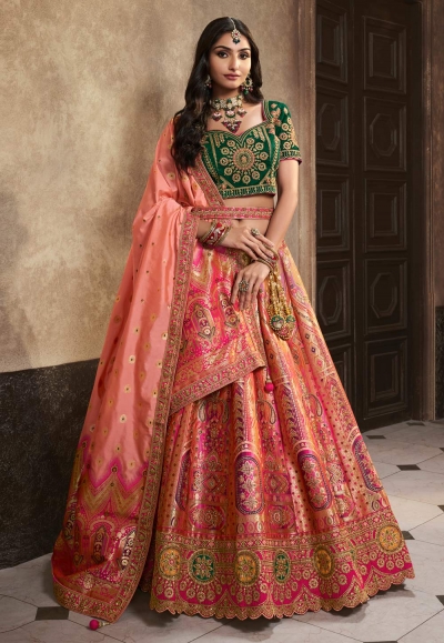 Pink banarasi silk lehenga choli 10289