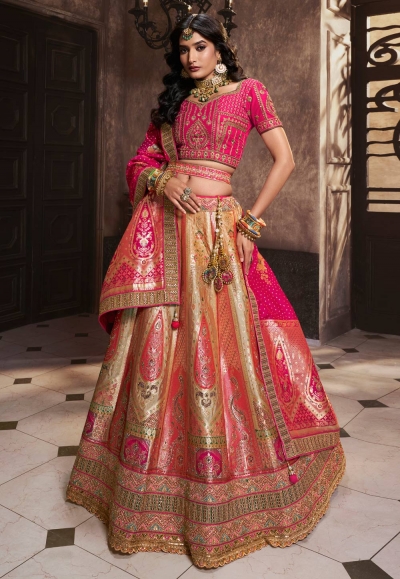Beige banarasi silk wedding lehenga choli 10282