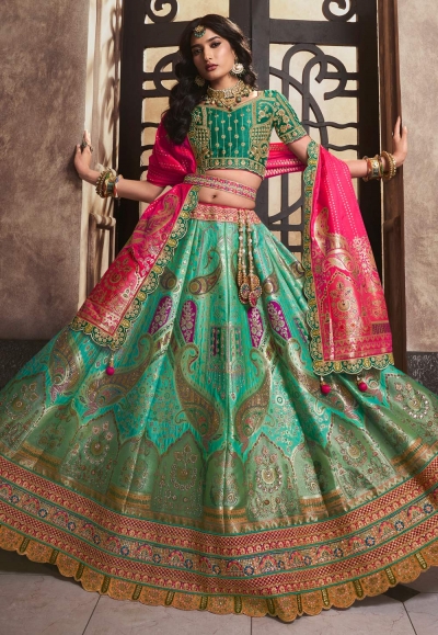 Sea green banarasi silk wedding lehenga choli 10286