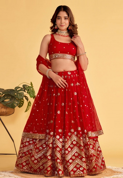Red georgette circular lehenga choli ACY4074