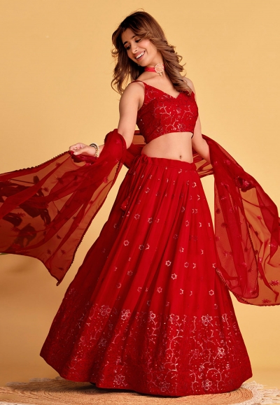 Red georgette lehenga choli ACY4078