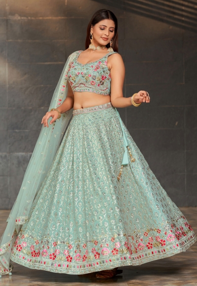 Sea green georgette circular lehenga choli ACY4064