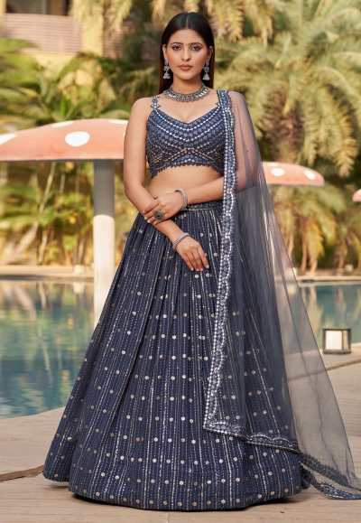 Navy blue georgette circular lehenga choli ACY4068