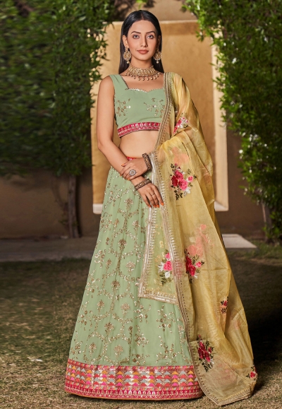 Pista green georgette a line lehenga choli ACY4069