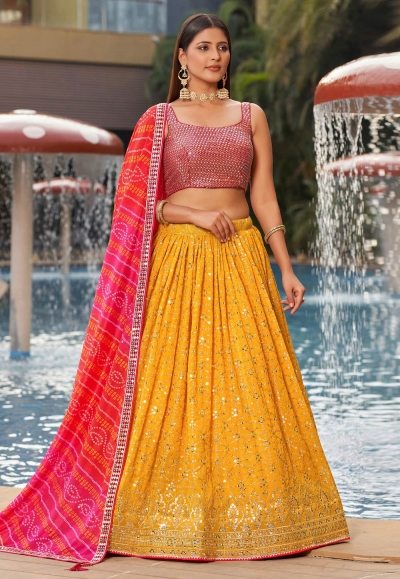 Yellow georgette circular lehenga choli ACY4070