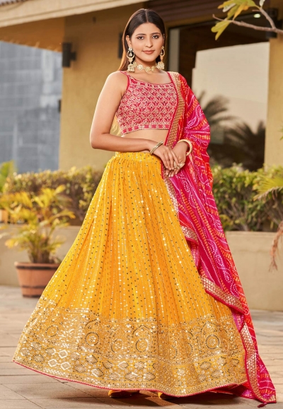 Yellow georgette lehenga choli ACY4073