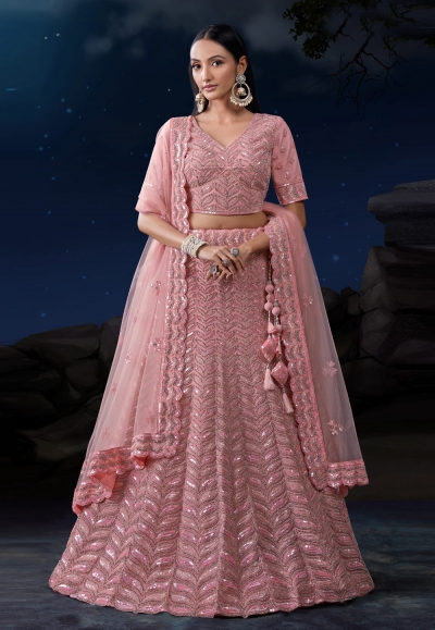 Pink soft net circular lehenga choli 90001