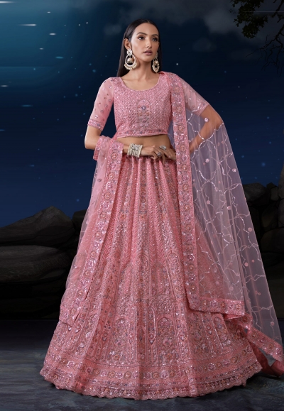 Pink soft net lehenga choli 90002