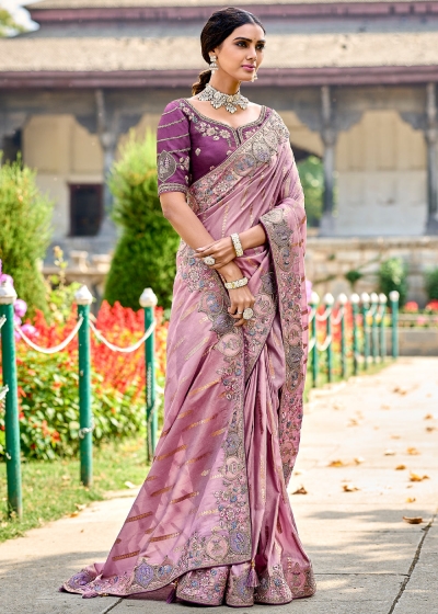 Banarasi Silk Saree with blouse in Violet and Purple 6201