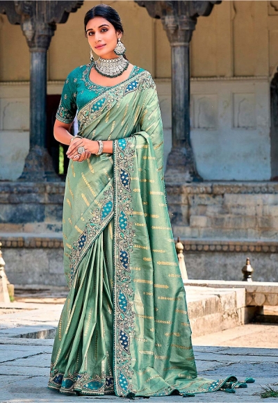 Banarasi Silk Saree with blouse in Mint and teal green 6209