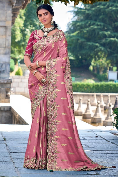 Fancy Silk Saree with blouse in Pink and Magenta 6211