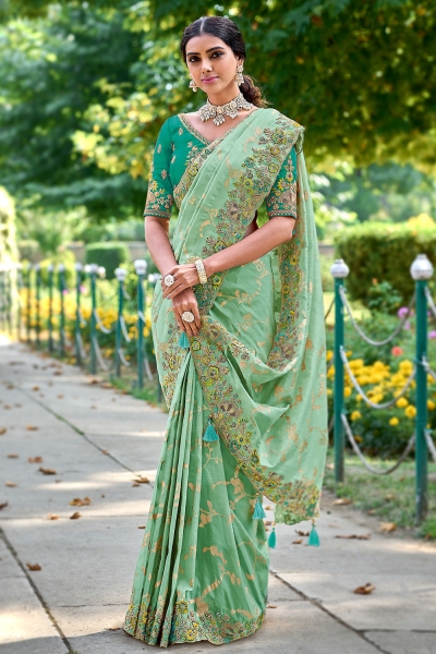 Fancy Silk Saree with blouse in Seagreen and Turquoise 6216